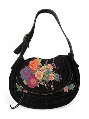 Lucky Brand Vintage Black Embroidered Floral Bag